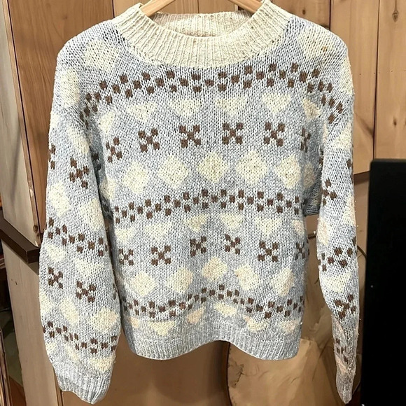Jantzen Sweaters - Vintage 60s 70s Jantzen Cream Blue Knit Womens M